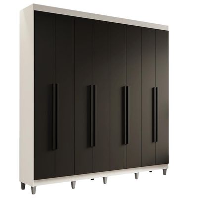Guarda-roupa Casal Com Pés 8 Portas Batentes Branco-preto-branco Saturno Madesa