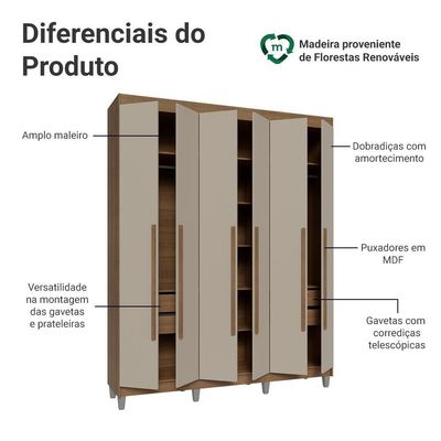 Guarda-roupa Casal Com Pés 6 Portas Batentes Rustic-crema-rustic Saturno Madesa