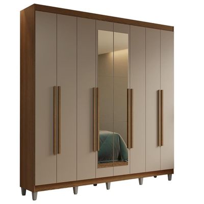 Guarda-roupa Casal Com Pés 8 Portas Batentes Com Espelho Rustic-crema-rustic Saturno Madesa