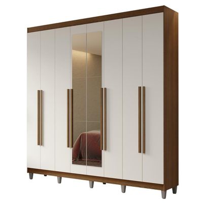 Guarda-roupa Casal Com Pés 8 Portas Batentes Com Espelho Rustic-branco-rustic Netuno Madesa