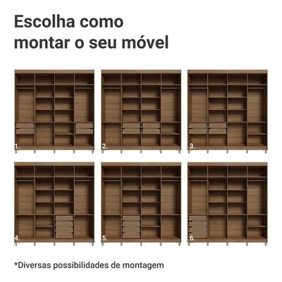 Guarda-roupa Casal Com Pés 8 Portas Batentes Com Espelho Rustic-branco-rustic Netuno Madesa