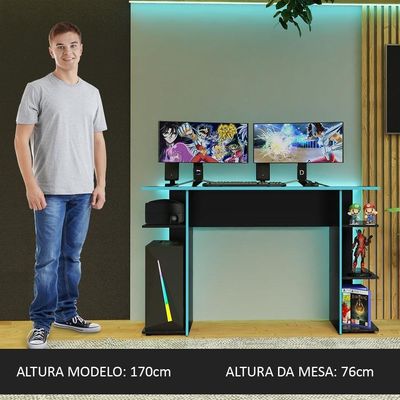 Escrivaninha Mesa Para Computador Gamer Preto-azul 9424 Madesa Preto-azul
