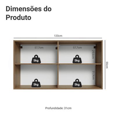Armário Aéreo 120 Cm 2 Portas Vik Madesa Rustic/cinza