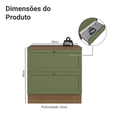 Balcão De Cozinha 80 Cm 2 Gavetas Rustic/verde Vik Madesa Rustic/verde