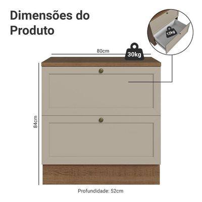 Balcão De Cozinha 80 Cm 2 Gavetas Rustic-crema Vik Madesa Rustic-crema