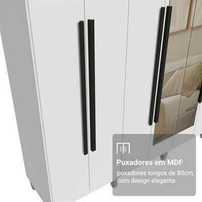 Guarda-roupa Casal Com Pés 8 Portas Batentes Com Espelho Branco-branco-preto Saturno Madesa