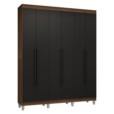 Guarda-roupa Casal Com Pés 6 Portas Batentes Rustic-preto-preto Venus Madesa