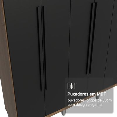 Guarda-roupa Casal Com Pés 6 Portas Batentes Rustic-preto-preto Venus Madesa