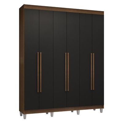 Guarda-roupa Casal Com Pés 6 Portas Batentes Rustic-preto-rustic Venus Madesa