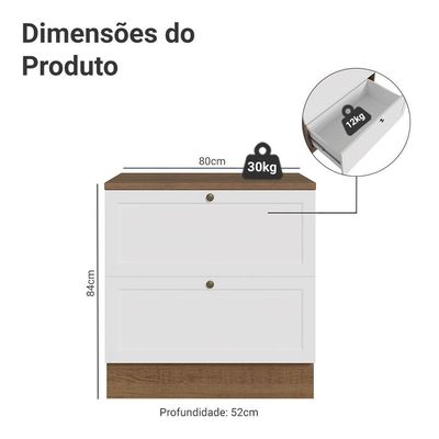 Balcão De Cozinha 80 Cm 2 Gavetas Rustic/branco Vik Madesa Rustic/branco