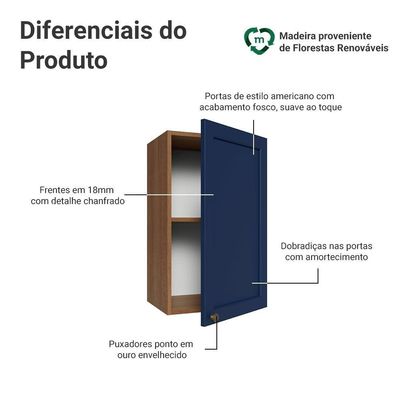 Armário Aéreo 40 Cm 1 Porta Vik Madesa Rustic/azul