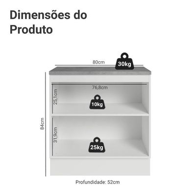 Balcão De Cozinha 80 Cm 2 Portas Branco-crema Vik Madesa Branco-crema