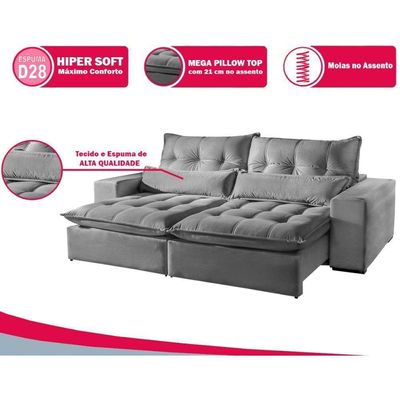 Sofá 2 Lugares Máximo Retrátil E Reclinável 2,10 Metros Suede Cinza Claro Cinza Claro