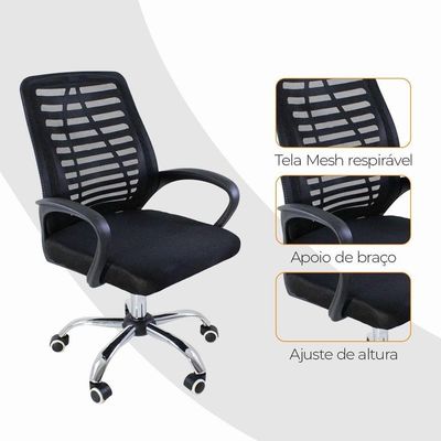 Kit 10 Cadeiras Escritório Oficial Esteirinha Tela Mesh Pret