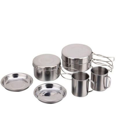 Kit Panelas Inox Camping 8 Peças Com Bolsa Portátil Cozinha Outdoor Viagem