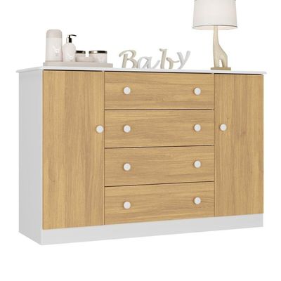 Cômoda Infantil 125cm 2 Portas E 4 Gavetas Encanto Multimóveis Mp4450 Branco/madeirado Branco/madeirado