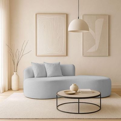 Sofá Confortável Orgânico Design Elegante Bouclé Cinza Claro