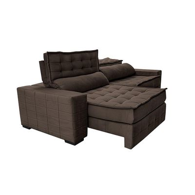 Sofá Retrátil E Reclinável 2,55M Cama Inbox Big Puffer Com Softgel D40 Velupluma Café