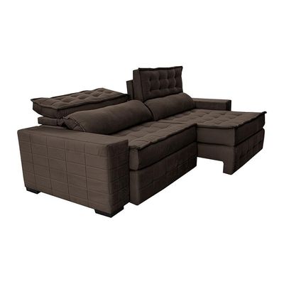Sofá Retrátil E Reclinável 2,55M Cama Inbox Big Puffer Com Softgel D40 Velupluma Café