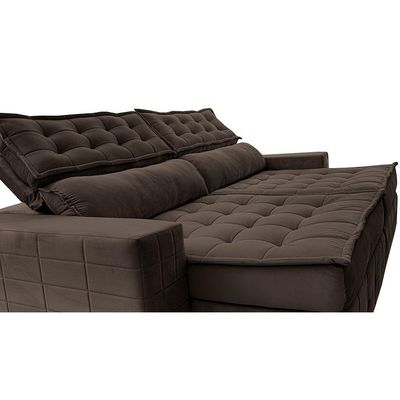 Sofá Retrátil E Reclinável 2,55M Cama Inbox Big Puffer Com Softgel D40 Velupluma Café