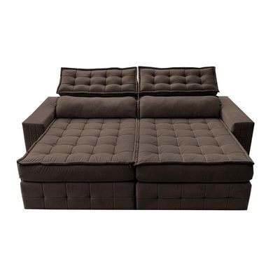 Sofá Retrátil E Reclinável 2,55M Cama Inbox Big Puffer Com Softgel D40 Velupluma Café