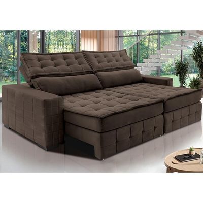 Sofá Retrátil E Reclinável 2,55M Cama Inbox Big Puffer Com Softgel D40 Velupluma Café