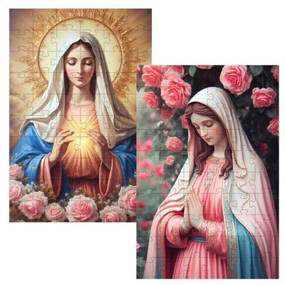 Kit 3 Quebra-cabeças Religiosos Lindas Nossas Senhoras De 60 Peças