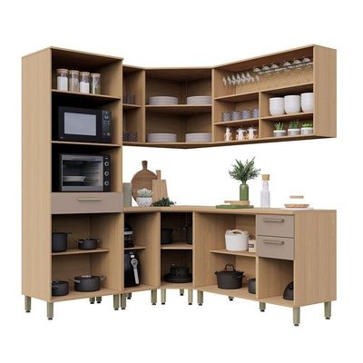 Cozinha Completa De Canto 100% Mdf 378cm Duna Luciane Móveis Freijó-cinammon