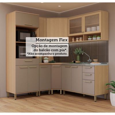 Cozinha Completa De Canto 100% Mdf 378cm Duna Luciane Móveis Freijó-cinammon