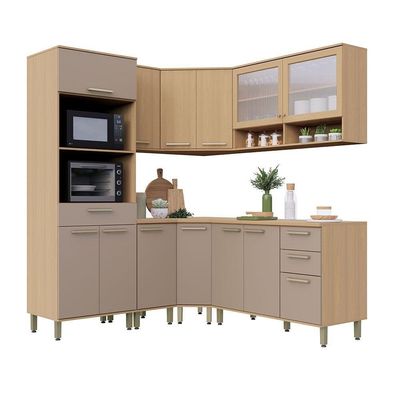 Cozinha Completa De Canto 100% Mdf 378cm Duna Luciane Móveis Freijó-cinammon