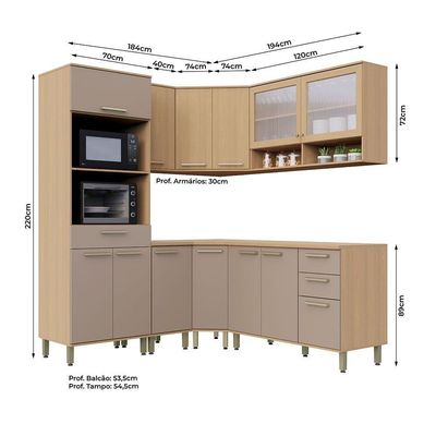 Cozinha Completa De Canto 100% Mdf 378cm Duna Luciane Móveis Freijó-cinammon