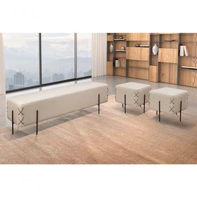 Recamier Banco Eros Luxo Preto Castellar Móbile Corino Off White Corino Off White