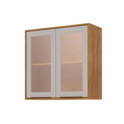 Armário Aéreo Cozinha Modulado Brilhante C/ 2 Portas 80cm Cinamomo/off White - Mgm