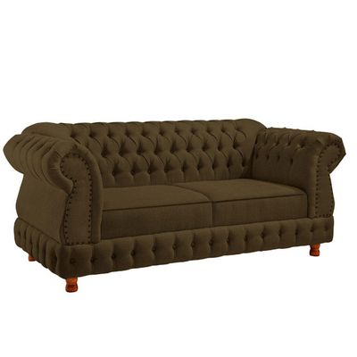 Sofá Chesterfield Moscatto 3 Lugares Via Veludo Marrom