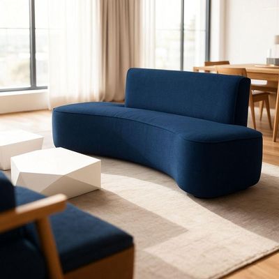 Sofá Curvo Design Orgânico Luxo Sala Contemporânea Suede Cor:azul Marinho