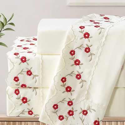 Jogo De Cama Lençol King Bordado Maximo 4 Peças - Palha A - 100% Poliéster