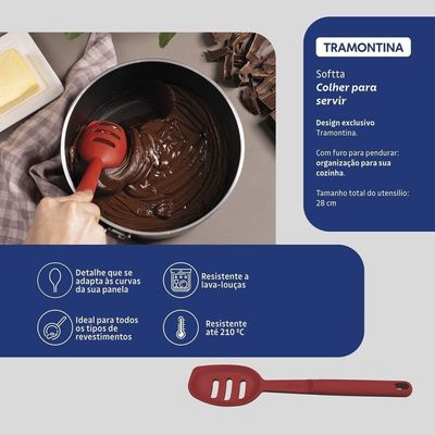 Colher Para Servir Vazada Tramontina Softta De Silicone Vermelho Tramontina
