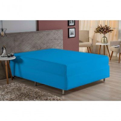 Lençol Com Elástico Queen Nobre 1 Peça Luva De Box 55cm De Altura Malha 100% Algodão - Turquesa