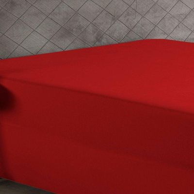 Lençol Com Elástico Solteiro Nobre 1 Peça Luva De Box 55cm De Altura Malha 100% Algodão - Vermelho