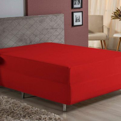 Lençol Com Elástico Solteiro Nobre 1 Peça Luva De Box 55cm De Altura Malha 100% Algodão - Vermelho