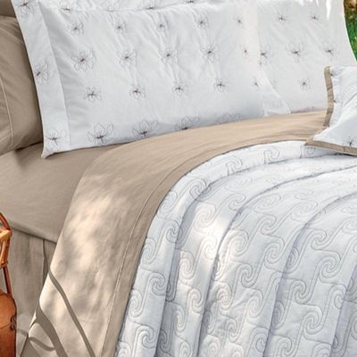 Kit Cobre Leito Istambul Casal King Size 5 Peças Percal 100% Algodão Bordado - Branco