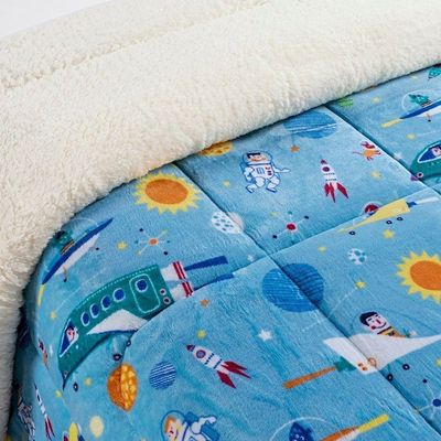 Kit Coberdrom + Jogo De Cama Bouti Kids Solteiro 04 Peças 100% Poliéster - Astronauta