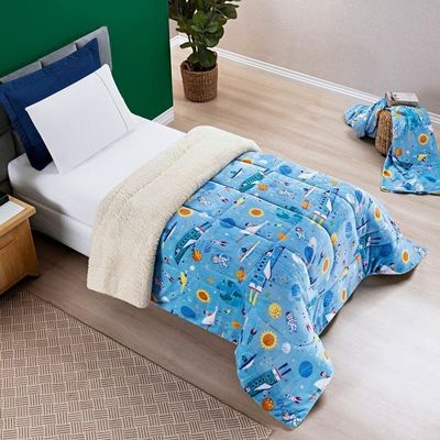 Kit Coberdrom + Jogo De Cama Bouti Kids Solteiro 04 Peças 100% Poliéster - Astronauta