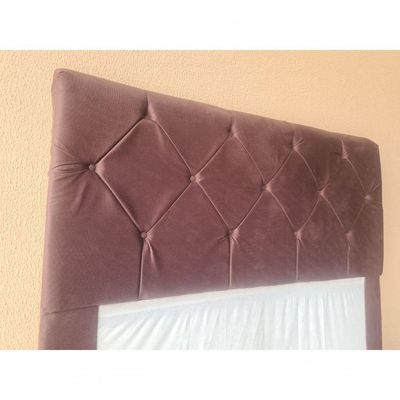 Cabeceira Pâmela Cama Box Estofada Capitone Élpis Móveis Suede Preto 195cm