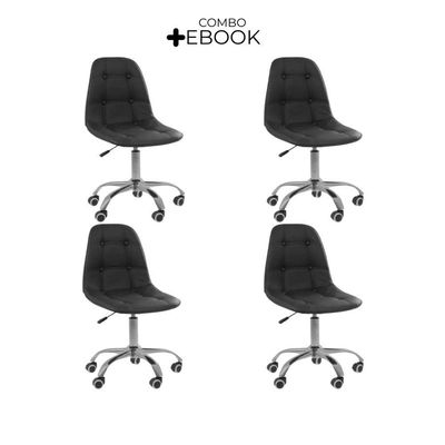 Kit 4 Cadeiras Office Eiffel Botonê Ajustável Oficial Preto