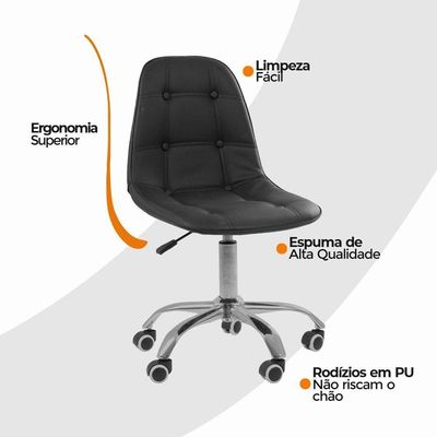 Kit 4 Cadeiras Office Eiffel Botonê Oficial Preto