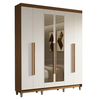 Guarda-roupa Casal Com Pés 6 Portas Batentes Com Espelho Rustic-branco-rustic Saturno Madesa
