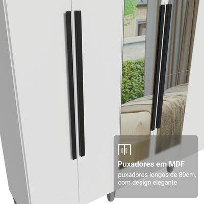 Guarda-roupa Casal Com Pés 6 Portas Batentes Com Espelho Branco-branco-preto Saturno Madesa