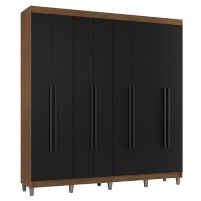 Guarda-roupa Casal Com Pés 8 Portas Batentes Rustic-preto-preto Venus Madesa