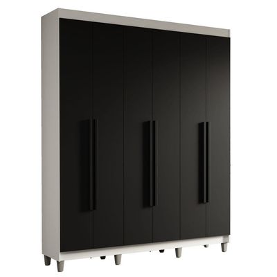 Guarda-roupa Casal Com Pés 6 Portas Batentes Branco-preto-preto Saturno Madesa